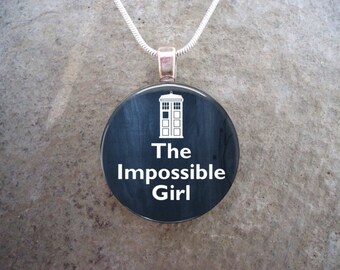 Doctor Who Gift - Handmade Glass Tile Pendant Necklace - The Impossible Girl - 1 Inch Diameter - Style DW-IMPOSSIBLE