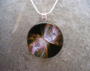 Butterfly Nebula Pendant for Necklace or Key Chain - Collect all 16 Astronomy Pendants - 1 Inch Diameter Domed Glass - style ASTRO-BUTTERFLY