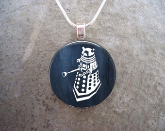 Doctor Who Jewelry - Perfect Gift For Whovians - Dalek - 1 Inch Diameter Glass Pendant Necklace or Keychain - Free Shipping - sku DW-DALEK