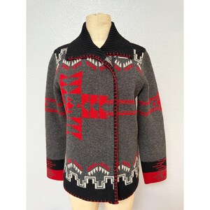 Vintage 80s Pendleton Folk Art Southwestern Sweater Jacket Heavy Knit Cardigan