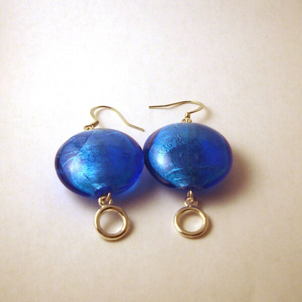 CLEARANCE - True Blue Earrings - Large Glass Bead - Blue and Silver