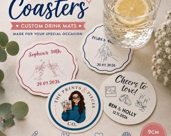 Personalised Coaster, Custom Drink Mat, Bespoke Wedding & Birthday Coaster