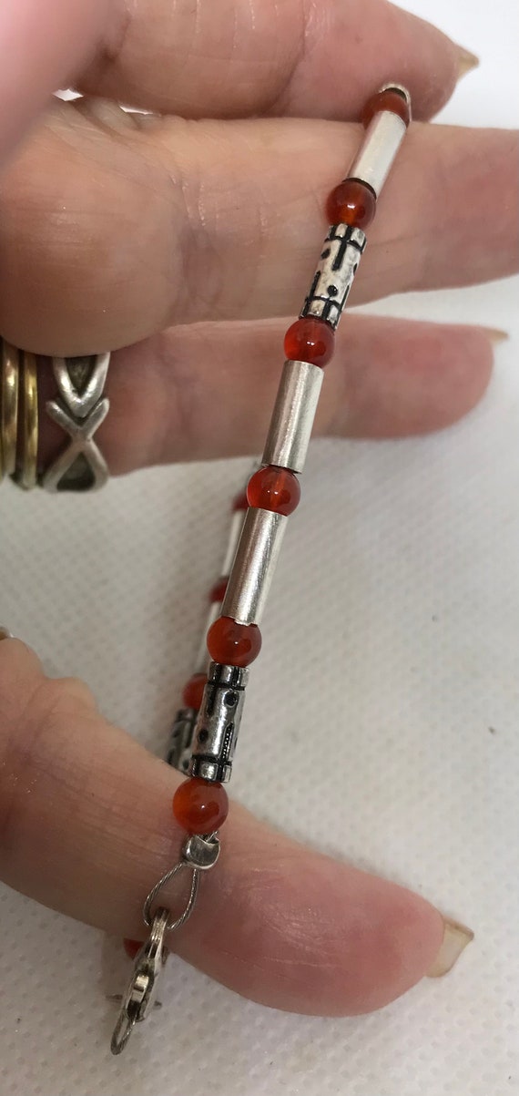 Sterling beaded bracelet w carnelian beads 4570 - image 4