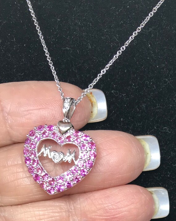 Sterling silver, pink sapphire, diamond heart nec… - image 3