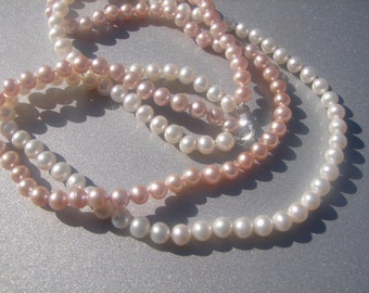 Beautiful Pink & White Double Strand Genuine Pearls 856.