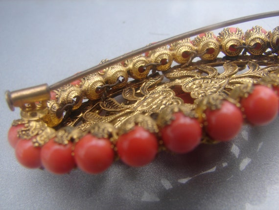 1890's CARVED SALMON CORAL brooch 34. - image 3