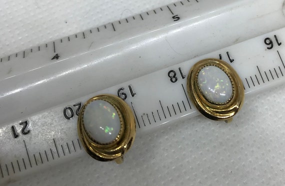 Gold filled opal earrings, clips, 12x10mm,  reall… - image 1
