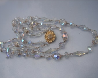 Vintage Bridal Crystals Double Strand Gold Details with Flower Clasp 714.