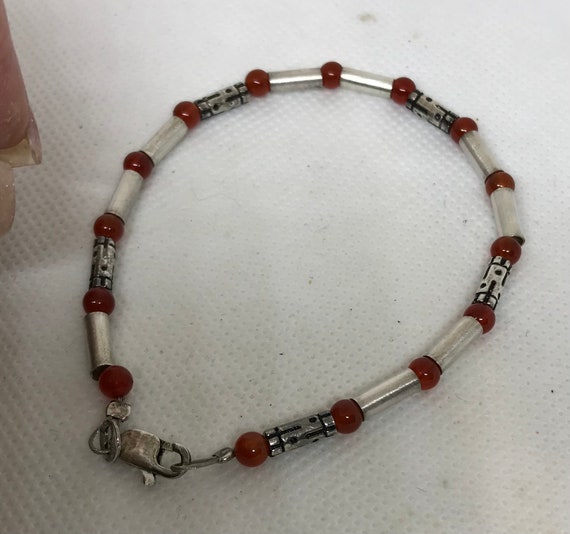 Sterling beaded bracelet w carnelian beads 4570 - image 1