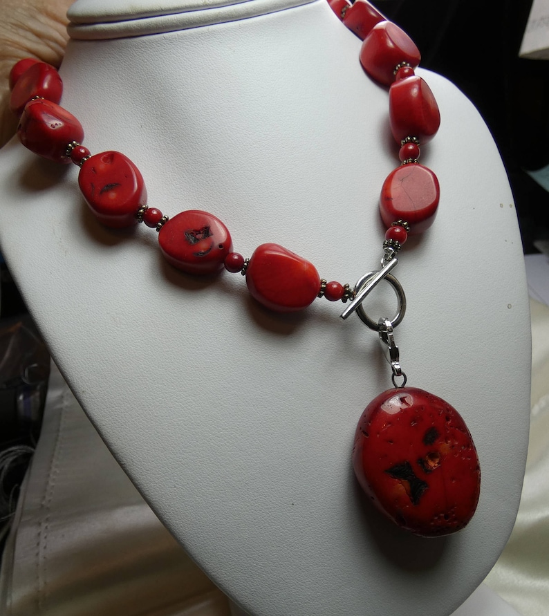 natural red coral-pendant 30X35mm-18 long beautiful carved 2197 red coral necklace 4.5 ounces