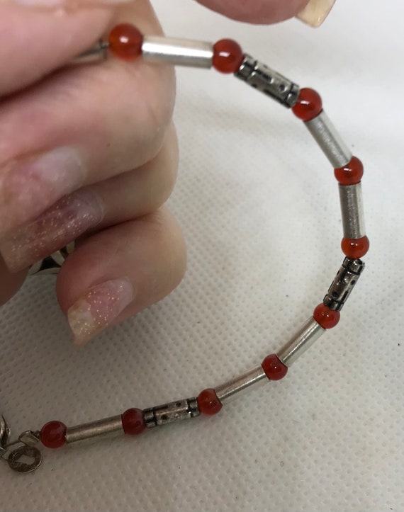 Sterling beaded bracelet w carnelian beads 4570 - image 3