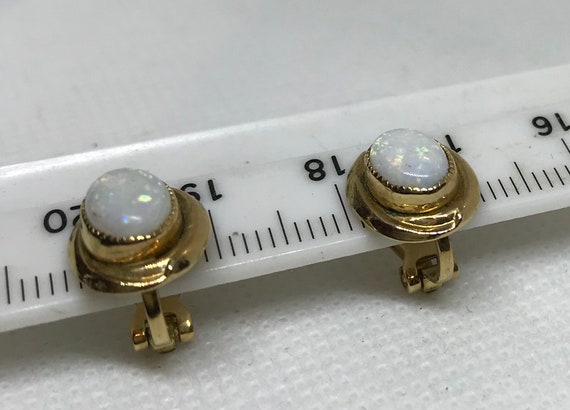 Gold filled opal earrings, clips, 12x10mm,  reall… - image 2