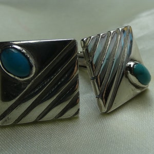 Sterling Silver- Genuine Turquoise cuff links- 25 grms- 19X19mm -3mm thick- nice workmanship 2594