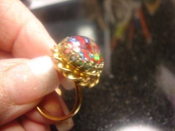 Faux Opal Ring from the 40's , no size, opens eur… - image 2