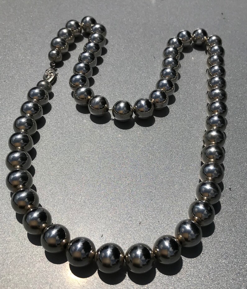 Sterling silver bead necklace 10mm beads 80 grms hallmarked Etsy