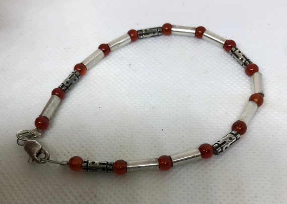 Sterling beaded bracelet w carnelian beads 4570 - image 2
