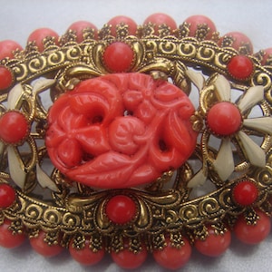 1890's CARVED SALMON CORAL brooch 34. image 1