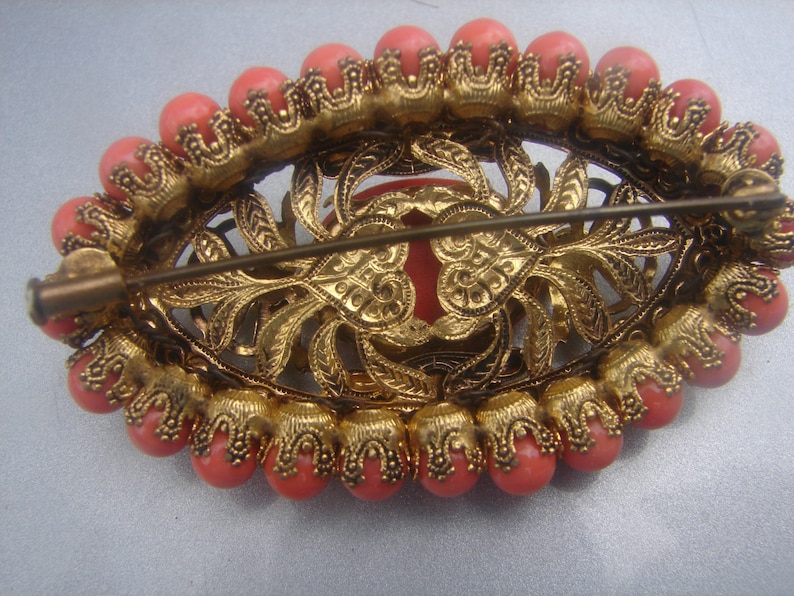 1890's CARVED SALMON CORAL brooch 34. image 2