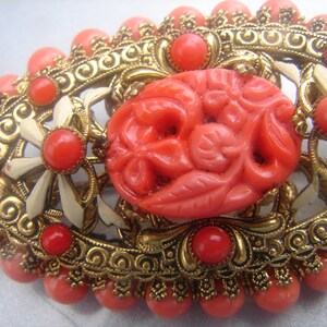 1890's CARVED SALMON CORAL brooch 34. image 4