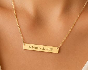 Collier barre gravé personnalisé, cadeau d'anniversaire de rétablissement en acier inoxydable
