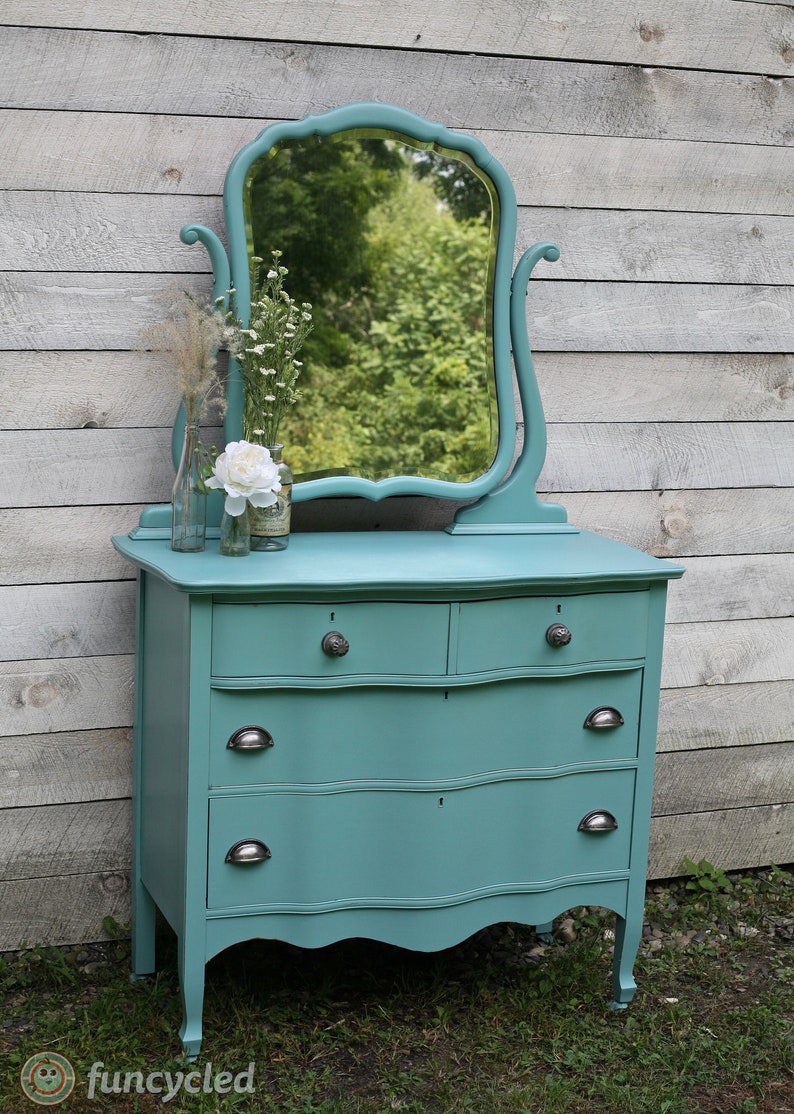 Turquoise Mirrored Antique Dresser Etsy