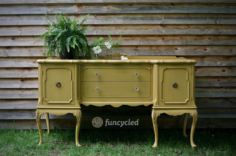 French Country Design Distressed Mustard Yellow Buffet Etsy