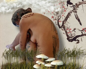 Untitled: 11”x14” digital collage-surreal art/ figure art/ figure photography/ artistic nude/ sensual art/ femme art/contemporary art
