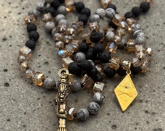 Handgeknüpfte Achat Halskette: Messing Drache Pinsel Anhänger