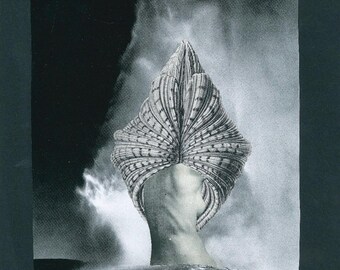 Schwarz und Weiß Moderne surreale Qualität 11 ”x 14” Kunstdruck von Original Papier Collage, zeitgenössische figurative Kunst, Ohne Titel