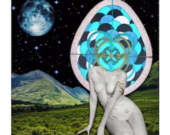 Blue Moon: 11”x14” Fine Art Print-Collage Art/ Feminine Art/ Nude Art/ Surreal Art/ Figure Art/ Erotic Art/ Contemporary Art