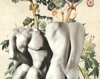 Wydruk artystyczny „Trzy Muzy”: Surrealistyczny kolaż botaniczny (11x14)