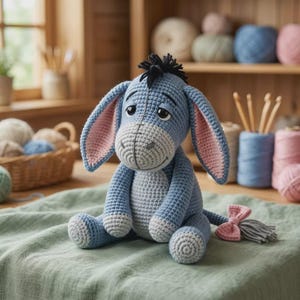 Virkmönster för amigurumi till Eeyore, handledning för ledsen åsna, skogsdjur (PDF-nedladdning)