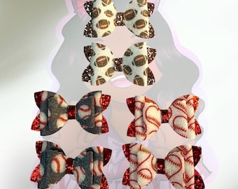 Sports Pigtail Bows: Football, Baseball Glitter Prints on Faux Leather (2.5 inch)