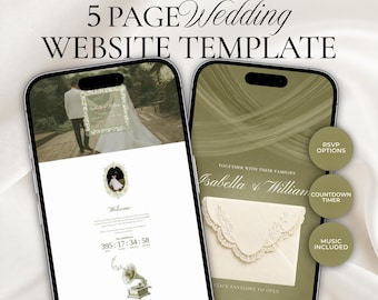 Olive Champagne Wedding Website Template, Luxury Canva Wedding Website, Elegant Digital Invitation with RSVP, Countdown Timer & Love Story
