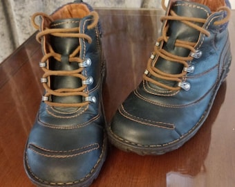 Josef Seibel Women's Leather Lace-Up Ankle Boots Greenish Blue / Dark