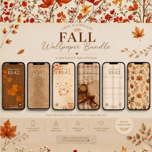 Cozy Fall iPhone Wallpaper Bundle | Warm Neutrals, Autumn Leaves (Digital Download)