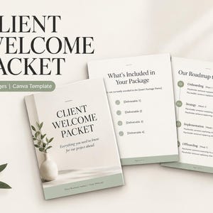 Canva-sjabloon voor welkomstpakket voor klanten, onboardinggids voor coaches, welkomstgids voor businesscoaches, intake-services voor virtuele assistenten