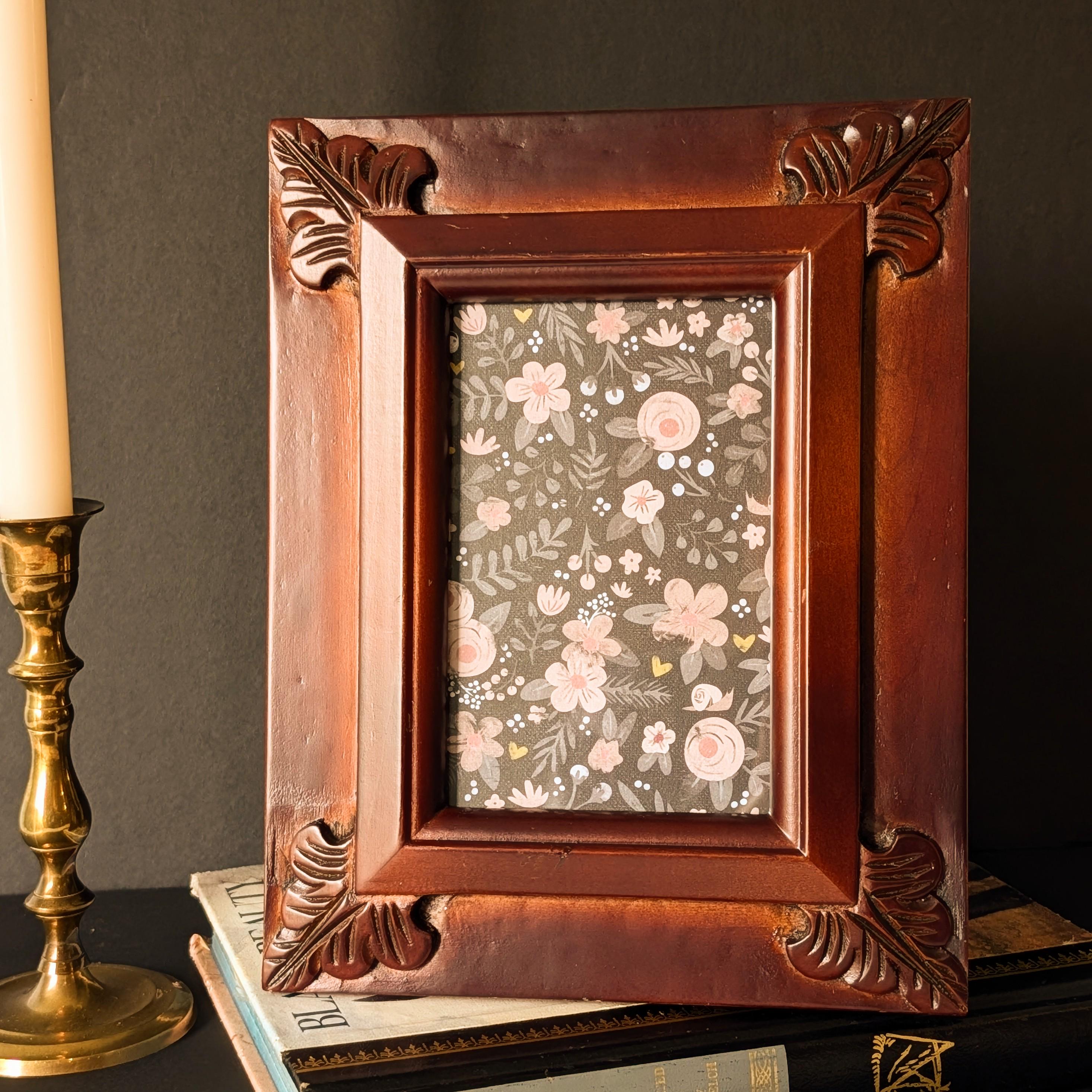 Vintage Dark Wood Carved Picture Frame - Etsy