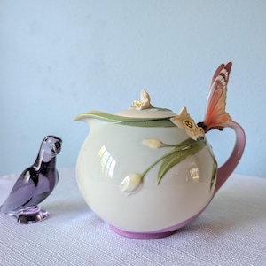 Vintage Franz Porcelain Papillon Butterfly Teapot, Sculpted 3D Hand Painted Wildflower Tea Pot