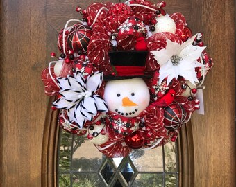 Snowman With Black Top Hat Wreath