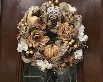 All Neutral burlap and Mesh Wreath