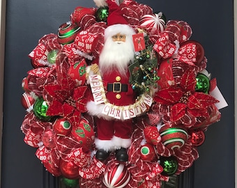 30 inch MERRY CHRISTMAS Santa Wreath