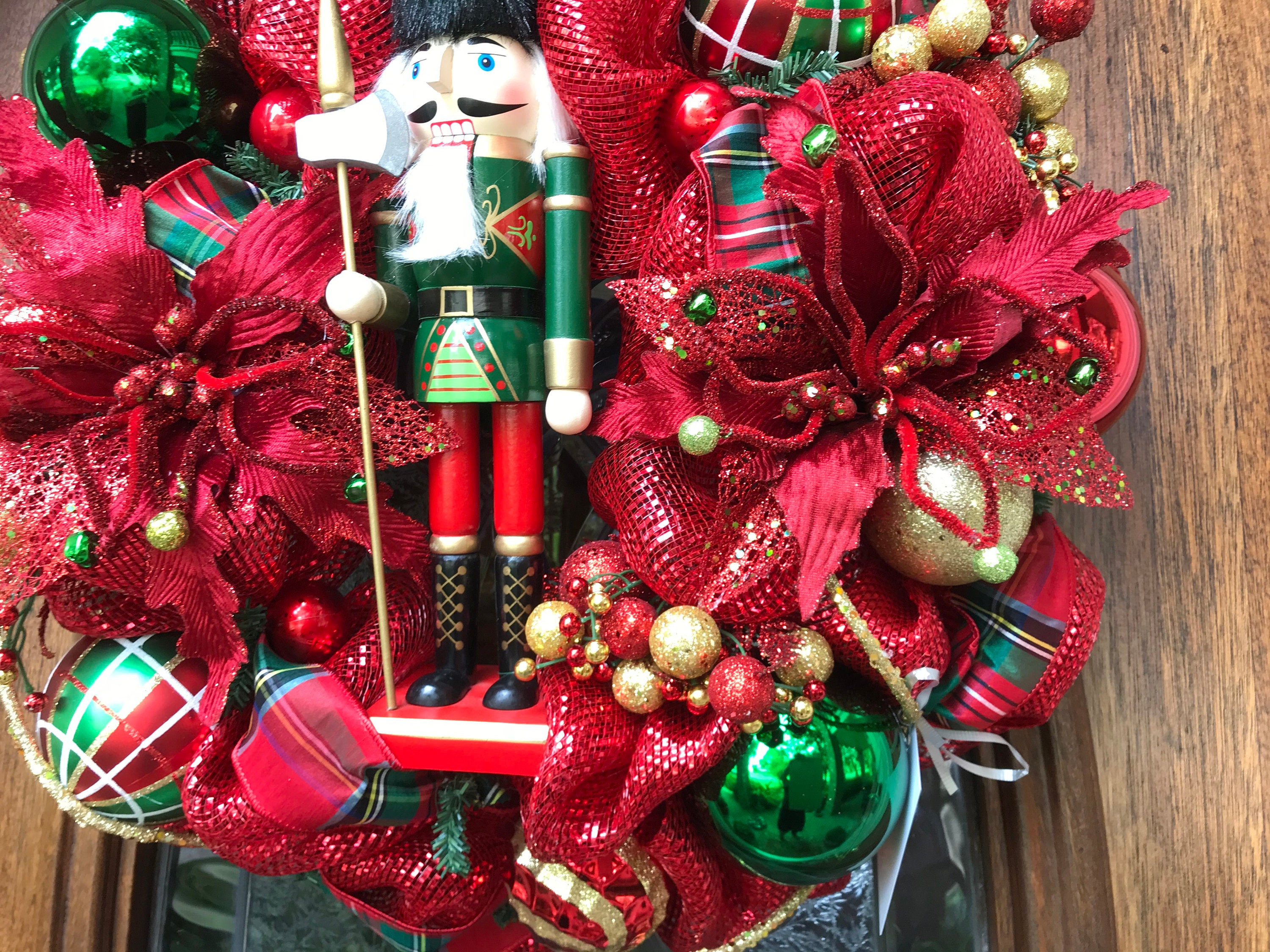 Emerald Green and Red Nutcracker wreath Etsy