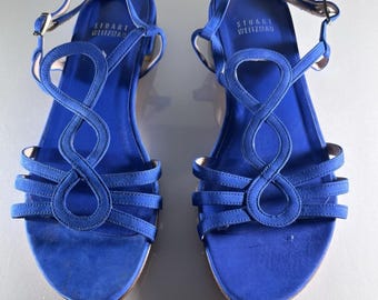 Stuart Weizman Royal Blue Suede Strappy Sandals Size 7 Made women’s Designer