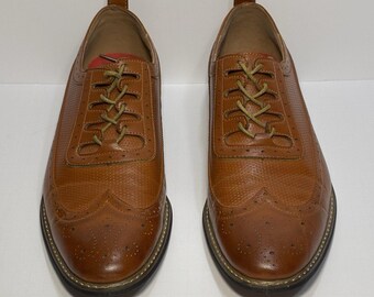 Zapatos de vestir Oxford para hombre Bruno Marc, talla 12, color marrón coñac, estilo wingtip brogue con cordones.