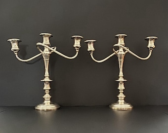 Vintage Pair S Kirk & Son Sterling Silver 3 Light Candelabra Weighted #49