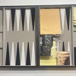 NIB Yellow Mountain Imports Black Leatherette Backgammon Set Portable