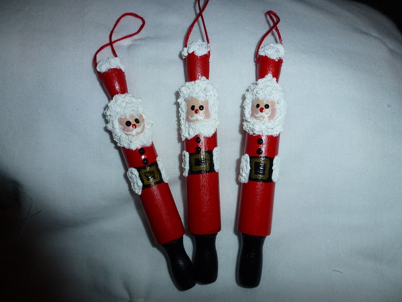 Set of Three Hand Painted Mini Rolling Pin Santa Ornaments Etsy