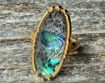 Oval Abalone Shell RIng with Facteted Crystal Doublet