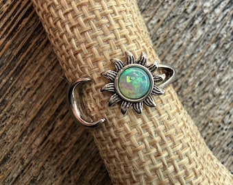 Sun & Moon Adjustable Ring with Opal Details